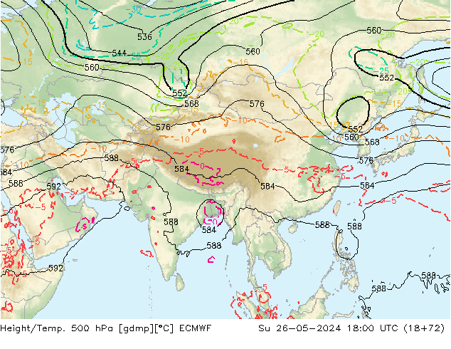 Z500/Rain (+SLP)/Z850 ECMWF nie. 26.05.2024 18 UTC