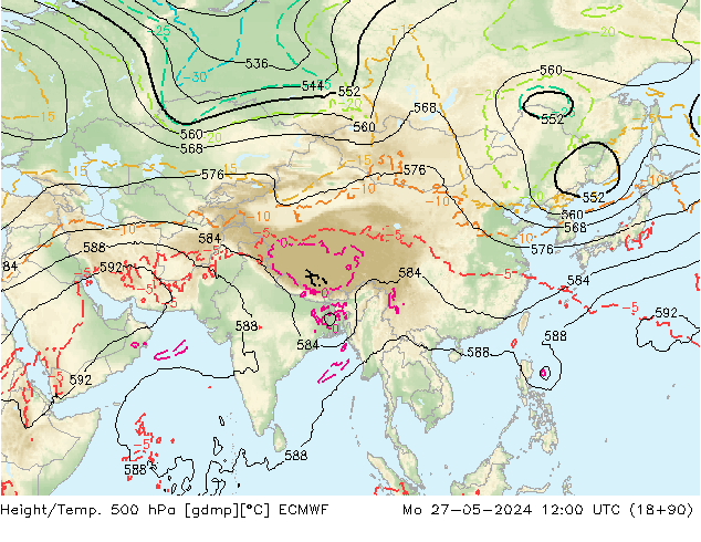 Géop./Temp. 500 hPa ECMWF lun 27.05.2024 12 UTC