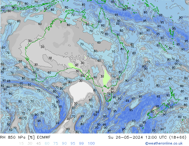 RH 850 hPa ECMWF Dom 26.05.2024 12 UTC