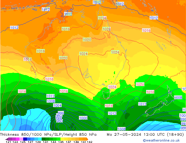 Thck 850-1000 hPa ECMWF Po 27.05.2024 12 UTC