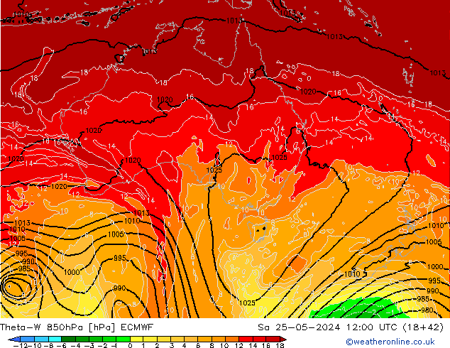 Theta-W 850hPa ECMWF Sa 25.05.2024 12 UTC