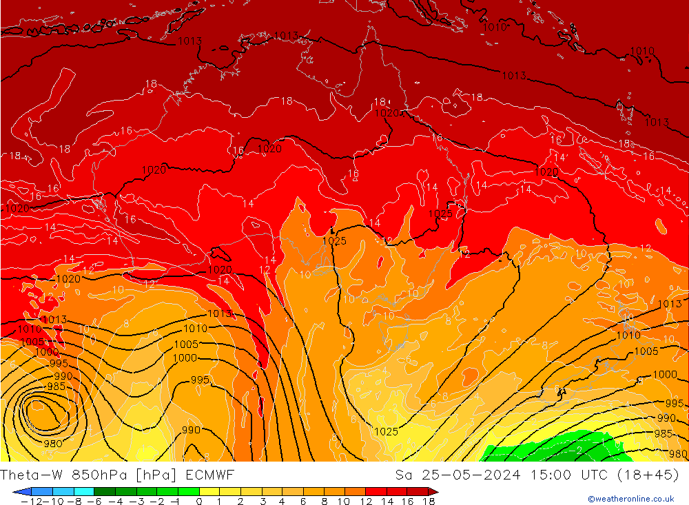 Theta-W 850hPa ECMWF sam 25.05.2024 15 UTC