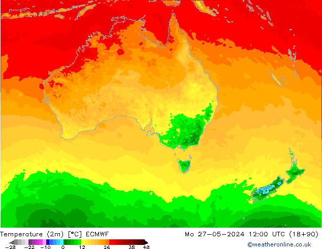 Temperature (2m) ECMWF Mo 27.05.2024 12 UTC