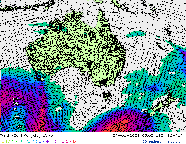 Wind 700 hPa ECMWF Fr 24.05.2024 06 UTC