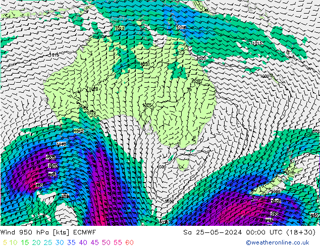 Vento 950 hPa ECMWF Sáb 25.05.2024 00 UTC