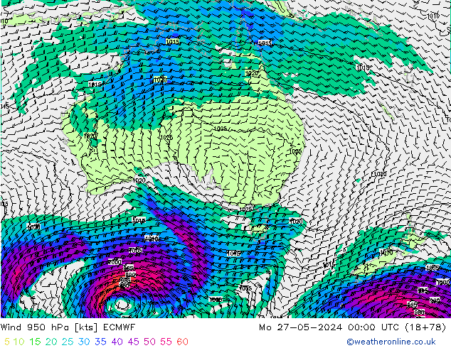 Viento 950 hPa ECMWF lun 27.05.2024 00 UTC