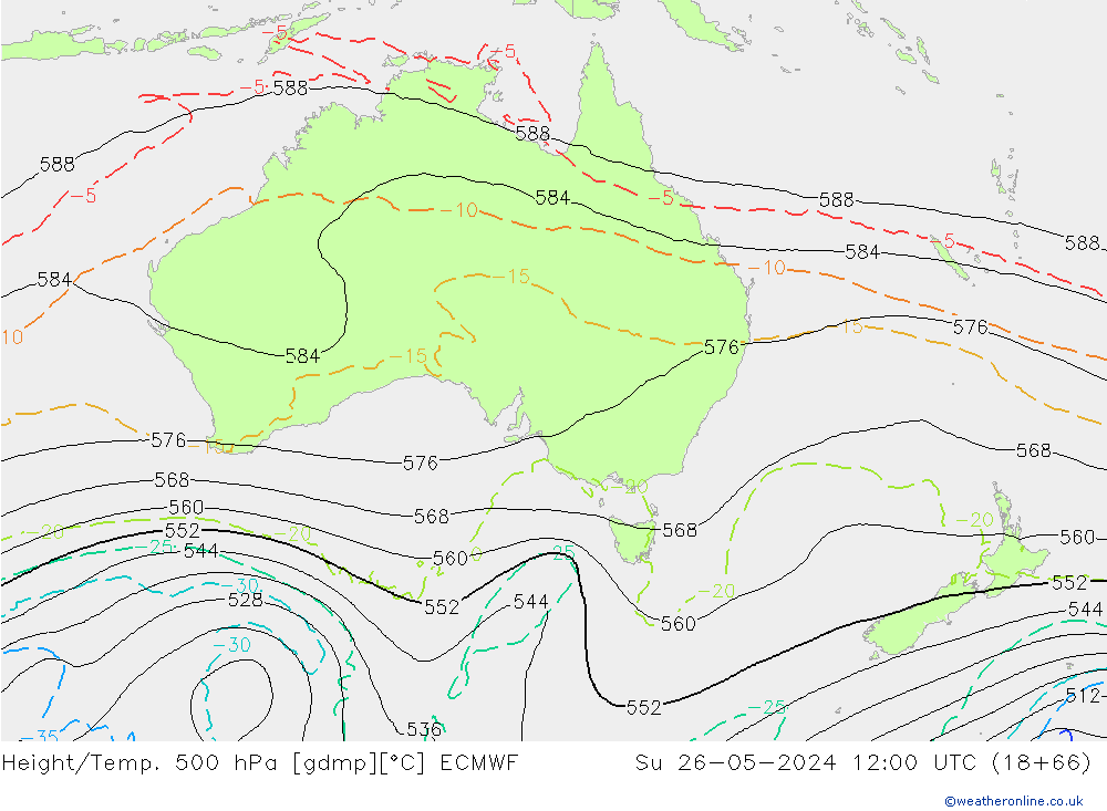 Z500/Rain (+SLP)/Z850 ECMWF Dom 26.05.2024 12 UTC