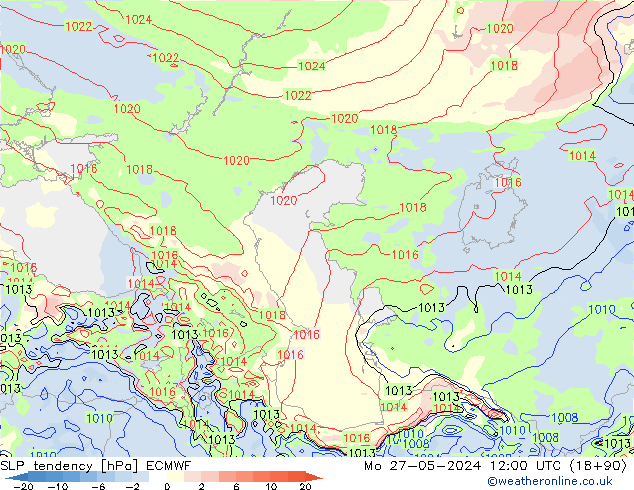 SLP tendency ECMWF Mo 27.05.2024 12 UTC