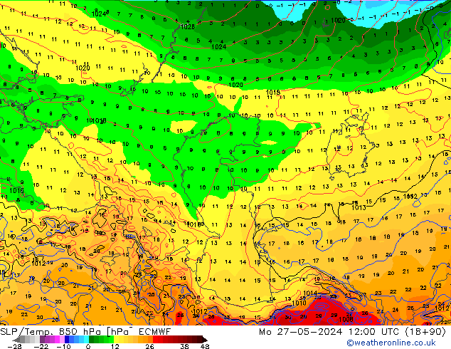 850 hPa Yer Bas./Sıc ECMWF Pzt 27.05.2024 12 UTC