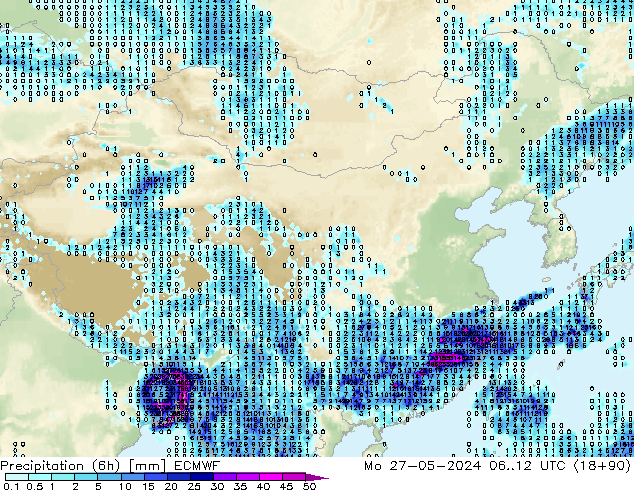 降水量 (6h) ECMWF 星期一 27.05.2024 12 UTC