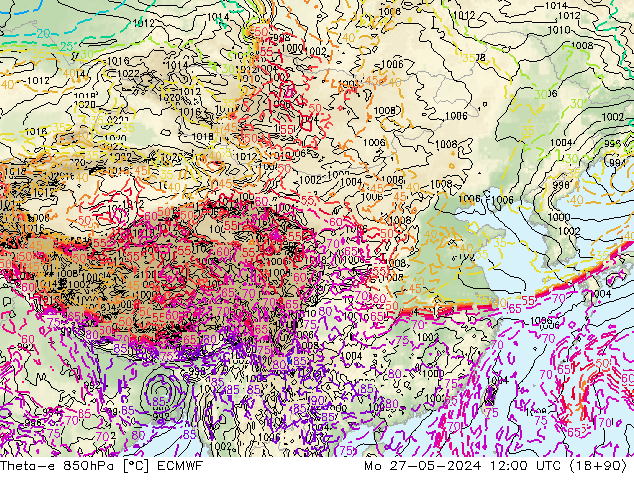 Theta-e 850hPa ECMWF 星期一 27.05.2024 12 UTC