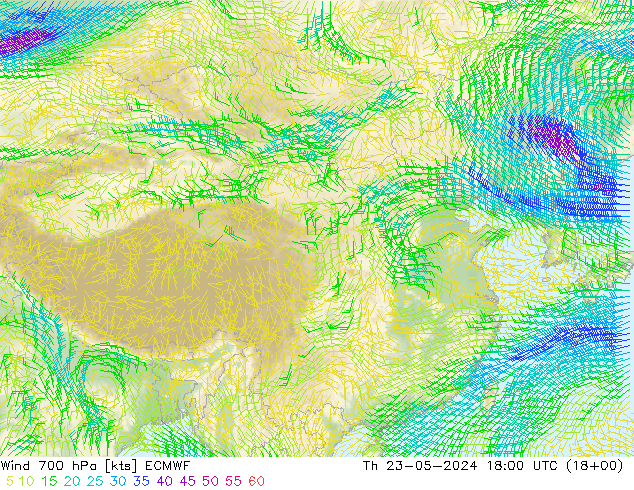 风 700 hPa ECMWF 星期四 23.05.2024 18 UTC