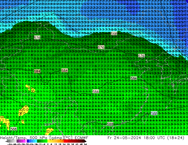 Z500/Rain (+SLP)/Z850 ECMWF 星期五 24.05.2024 18 UTC