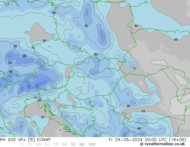 Humidité rel. 925 hPa ECMWF ven 24.05.2024 00 UTC