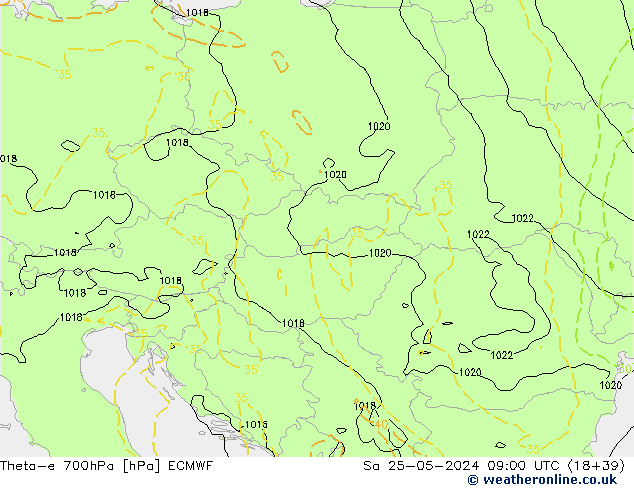 Theta-e 700гПа ECMWF сб 25.05.2024 09 UTC