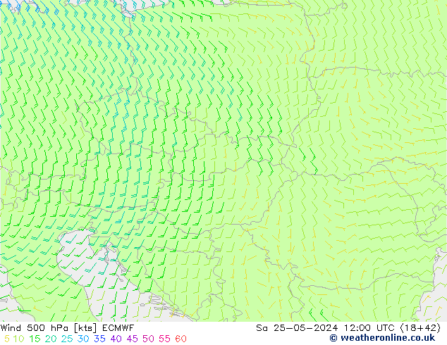 Vent 500 hPa ECMWF sam 25.05.2024 12 UTC