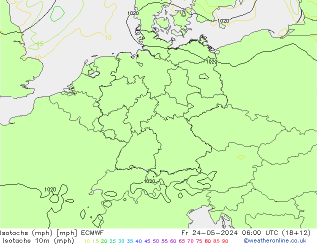 Eşrüzgar Hızları mph ECMWF Cu 24.05.2024 06 UTC