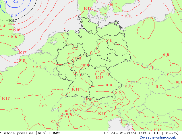 Presión superficial ECMWF vie 24.05.2024 00 UTC