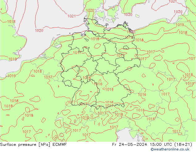 Atmosférický tlak ECMWF Pá 24.05.2024 15 UTC