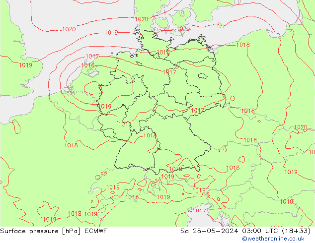 Surface pressure ECMWF Sa 25.05.2024 03 UTC