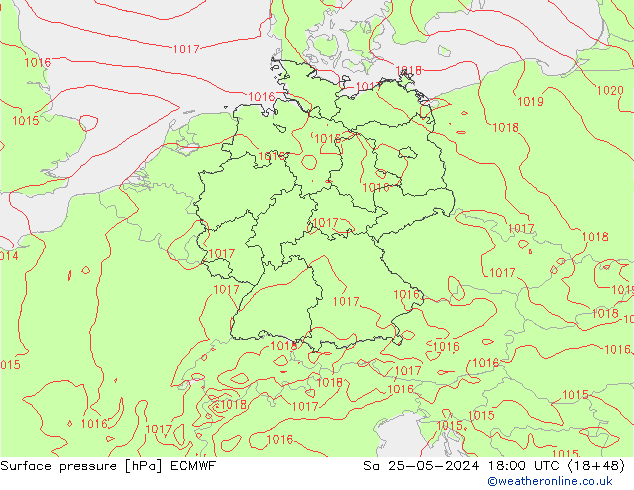 Atmosférický tlak ECMWF So 25.05.2024 18 UTC