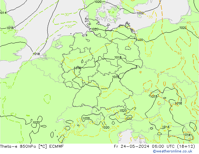 Theta-e 850hPa ECMWF Fr 24.05.2024 06 UTC
