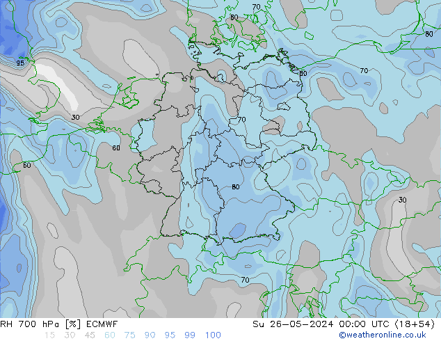 RH 700 hPa ECMWF Su 26.05.2024 00 UTC