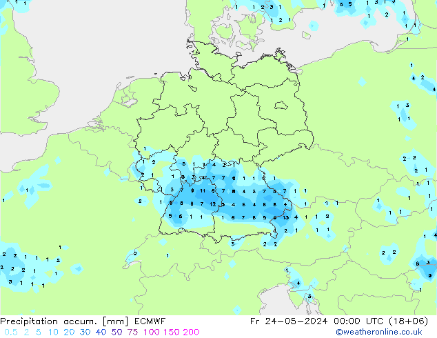 Precipitation accum. ECMWF ven 24.05.2024 00 UTC