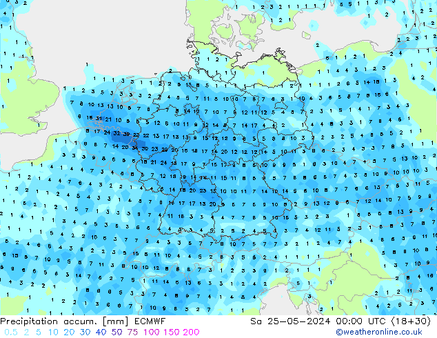 Precipitation accum. ECMWF Sa 25.05.2024 00 UTC