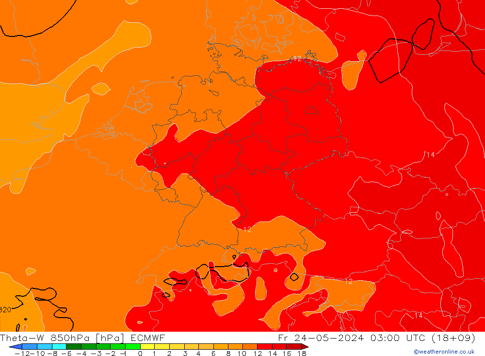 Theta-W 850hPa ECMWF ven 24.05.2024 03 UTC