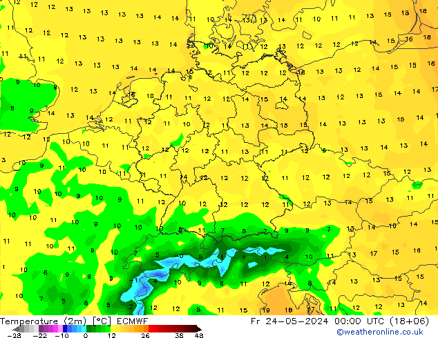 Temperatura (2m) ECMWF ven 24.05.2024 00 UTC