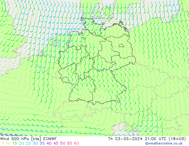 Vent 500 hPa ECMWF jeu 23.05.2024 21 UTC