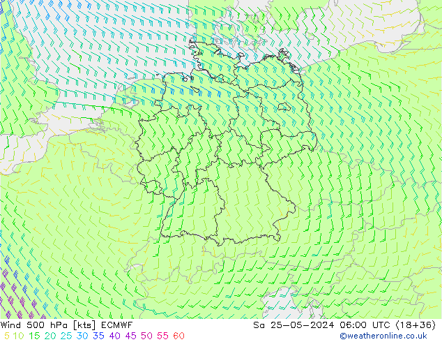 Wind 500 hPa ECMWF za 25.05.2024 06 UTC