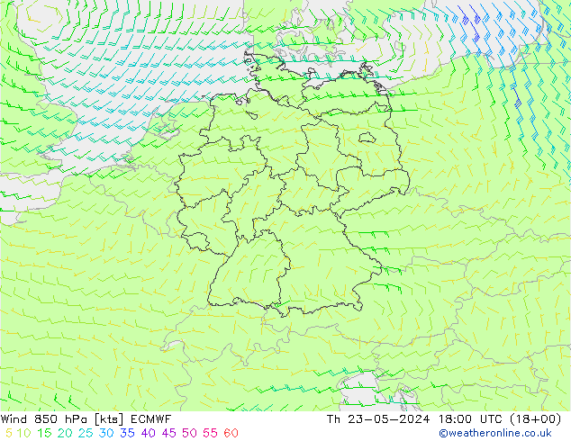 风 850 hPa ECMWF 星期四 23.05.2024 18 UTC