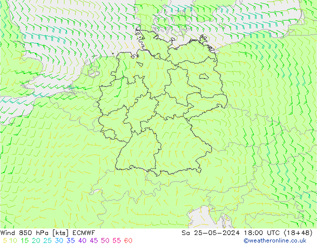 Wind 850 hPa ECMWF Sa 25.05.2024 18 UTC