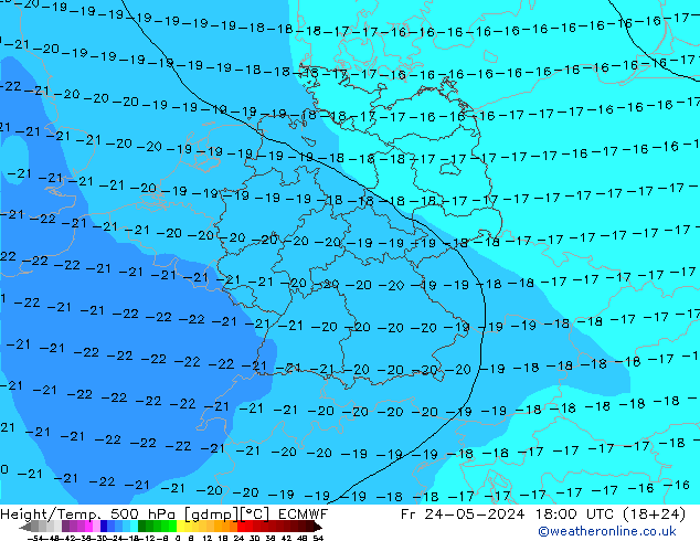 Hoogte/Temp. 500 hPa ECMWF vr 24.05.2024 18 UTC