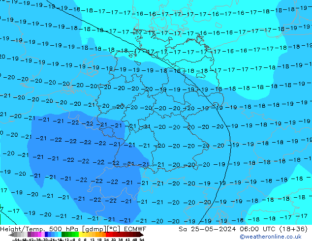 Hoogte/Temp. 500 hPa ECMWF za 25.05.2024 06 UTC