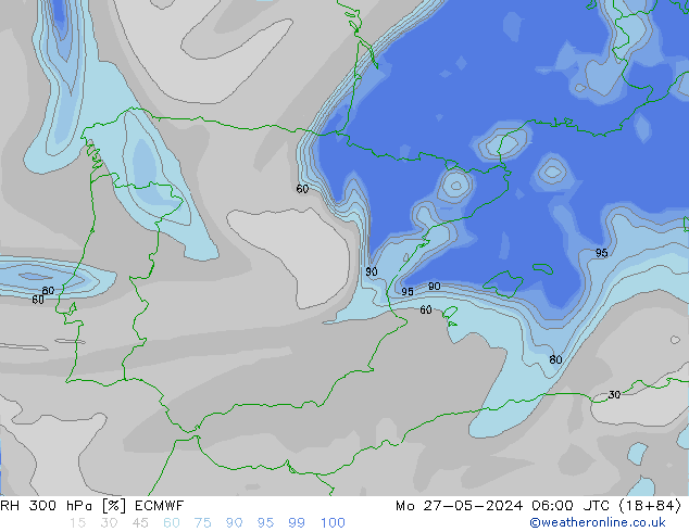 RH 300 hPa ECMWF Mo 27.05.2024 06 UTC