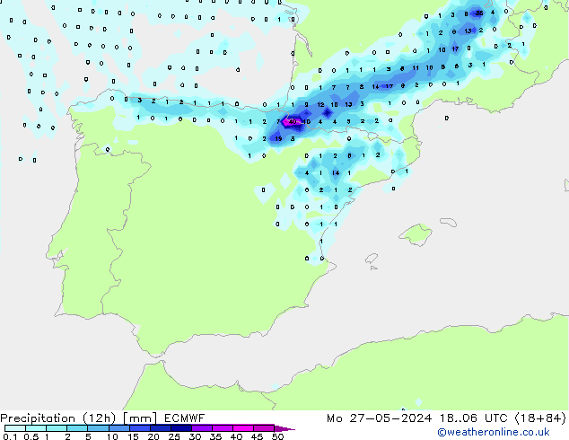 Precipitation (12h) ECMWF Mo 27.05.2024 06 UTC