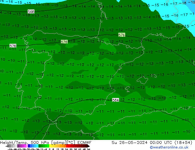 Z500/Rain (+SLP)/Z850 ECMWF Dom 26.05.2024 00 UTC