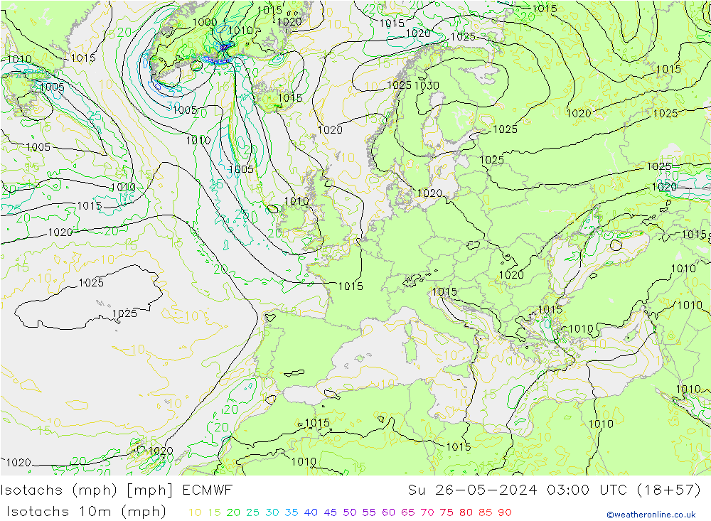 Isotachs (mph) ECMWF dom 26.05.2024 03 UTC