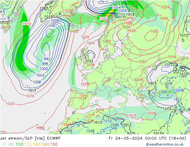 Corriente en chorro ECMWF vie 24.05.2024 00 UTC