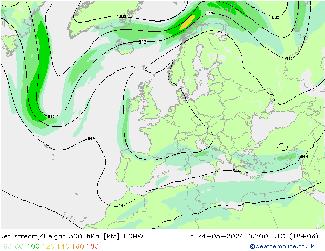 Corrente a getto ECMWF ven 24.05.2024 00 UTC