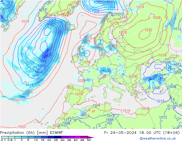 Z500/Rain (+SLP)/Z850 ECMWF Sex 24.05.2024 00 UTC