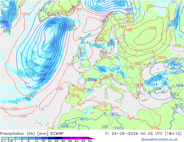 Precipitation (6h) ECMWF Fr 24.05.2024 06 UTC