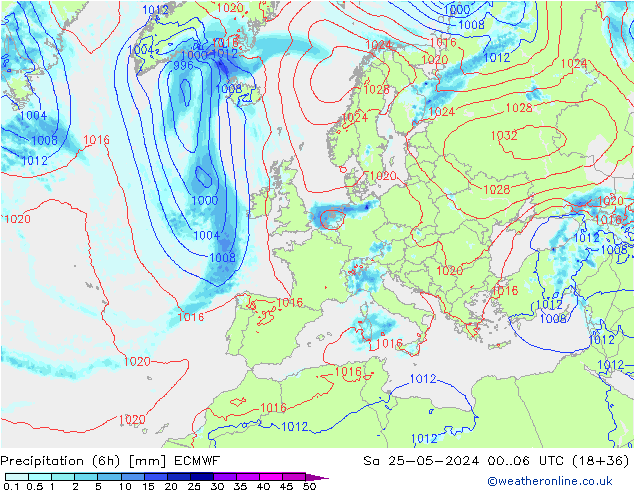 Z500/Rain (+SLP)/Z850 ECMWF Sa 25.05.2024 06 UTC