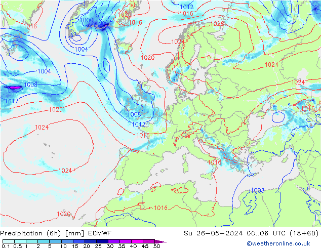 Z500/Rain (+SLP)/Z850 ECMWF Вс 26.05.2024 06 UTC