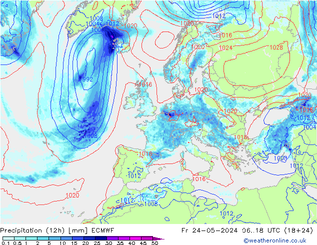 Precipitazione (12h) ECMWF ven 24.05.2024 18 UTC