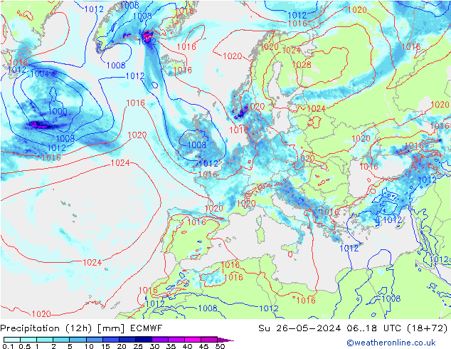 Precipitazione (12h) ECMWF dom 26.05.2024 18 UTC