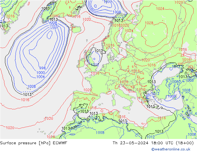 地面气压 ECMWF 星期四 23.05.2024 18 UTC